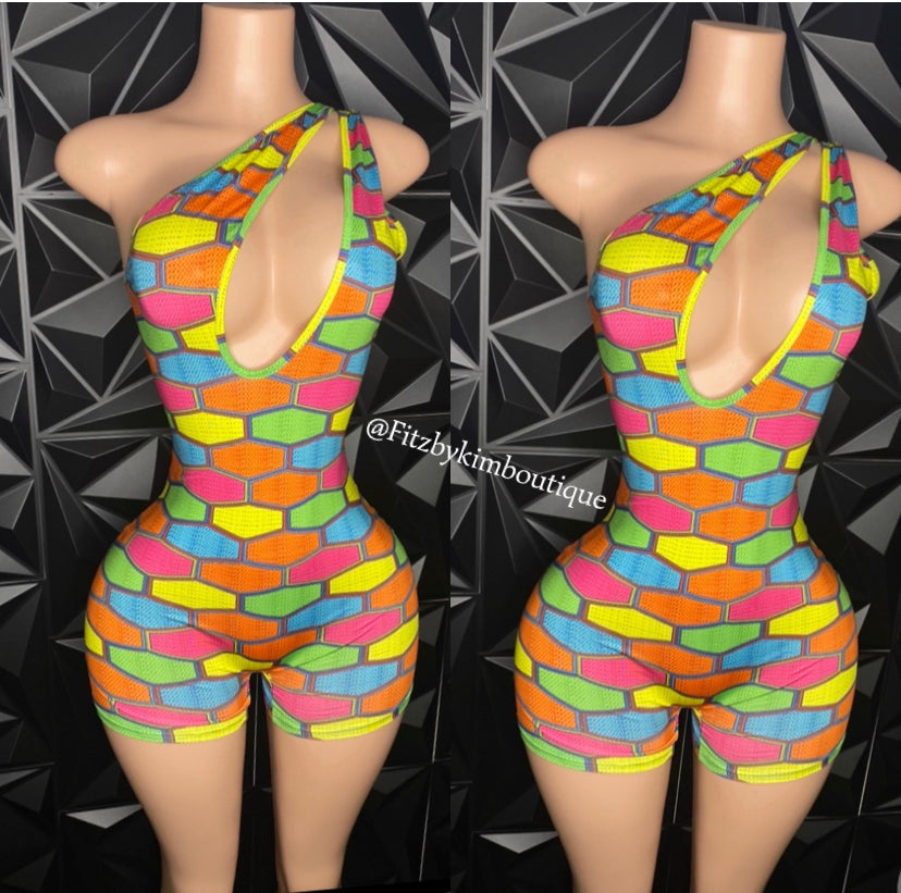 Candy color block romper